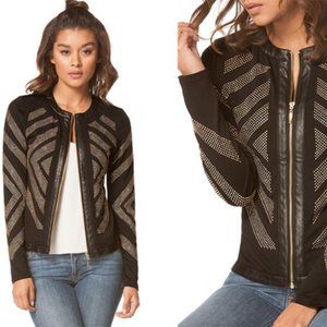 Stylish Black Lycra Jacket with gold studs and Faux Leather trim